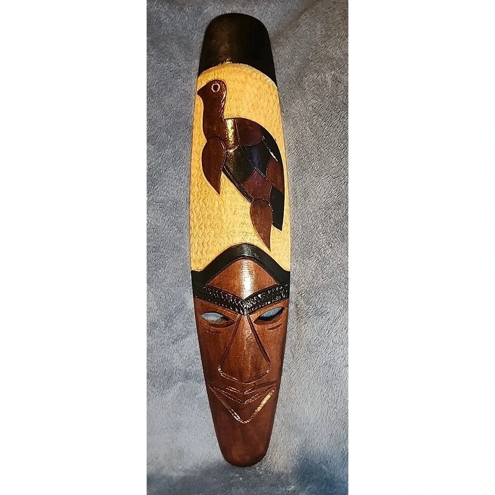 Hand Carved Wooden Tribal Wall Mask Turtle Design African Balinese Style Art